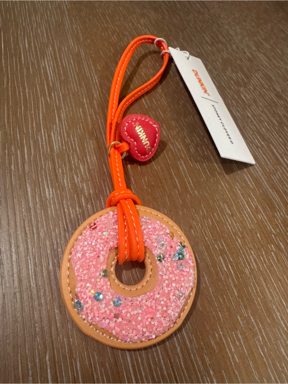Stoney Clover Dunkin Donut Charm with Orange Strap and Pink Heart